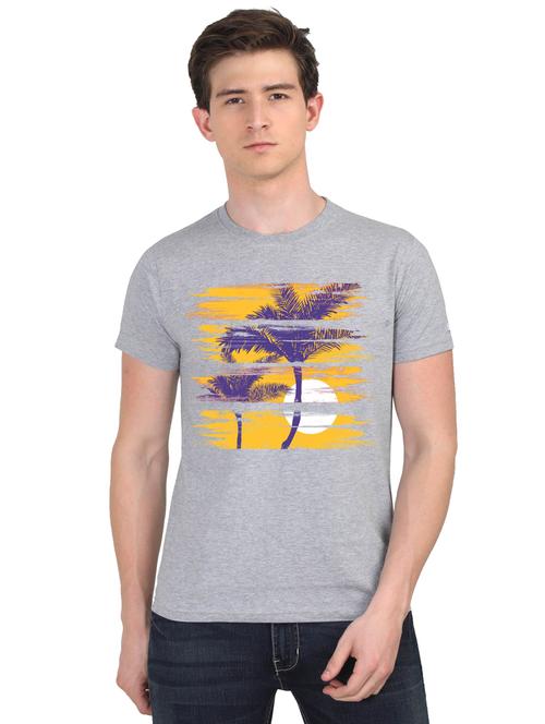 grey chest printed casual t-shirt - 18441241 - Very Small Image - 1