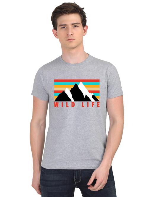 grey chest printed casual t-shirt - 18441243 - Very Small Image - 1