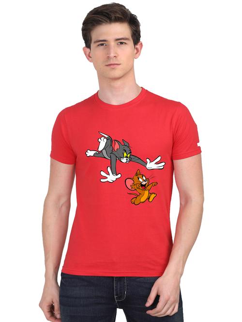 red chest printed casual t-shirt shirt - 18441389 - Very Small Image - 1