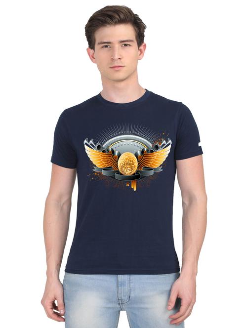 navy-blue chest print t-shirt - 18441444 - Very Small Image - 1