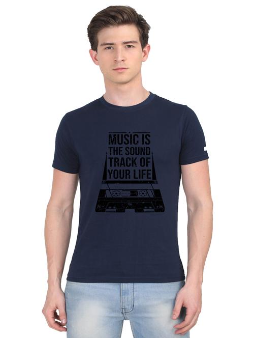 navy-blue chest print t-shirt - 18441467 - Very Small Image - 1