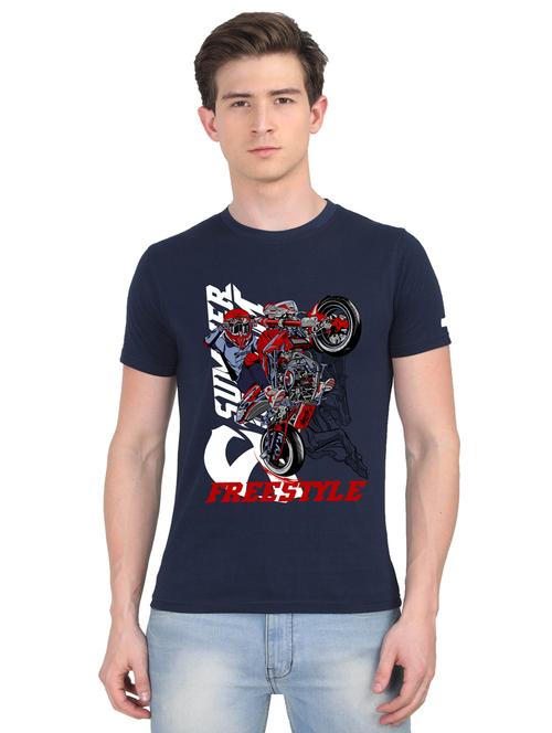 navy-blue chest print t-shirt - 18441486 - Very Small Image - 1