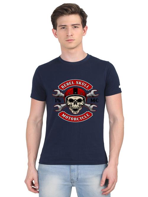 navy-blue chest print t-shirt - 18441499 - Very Small Image - 1