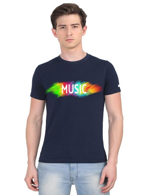 navy-blue chest print t-shirt - 18441504 - Very Small Image - 1