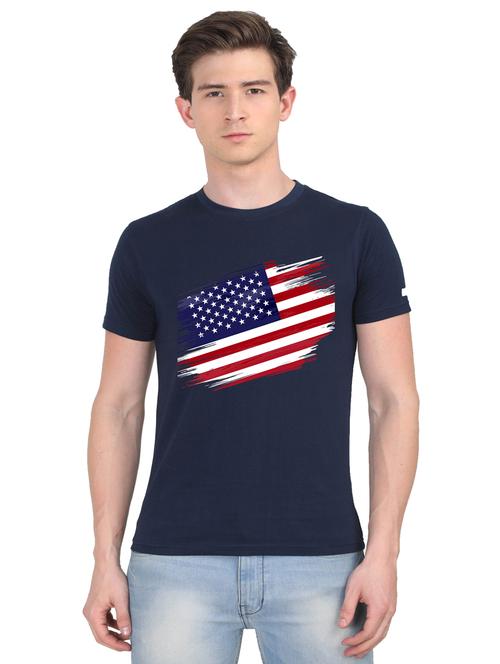 navy-blue chest print t-shirt - 18441512 - Very Small Image - 1