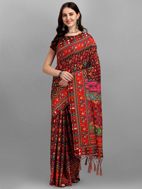 kaantha work maroon printed saree - 18441598 - Very Small Image - 1