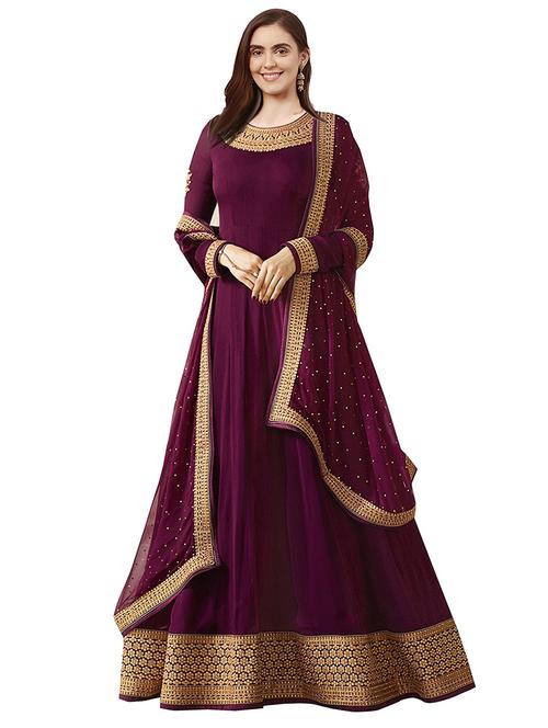 embroidered semi-stitched a-line suit set - 18441797 - Very Small Image - 1