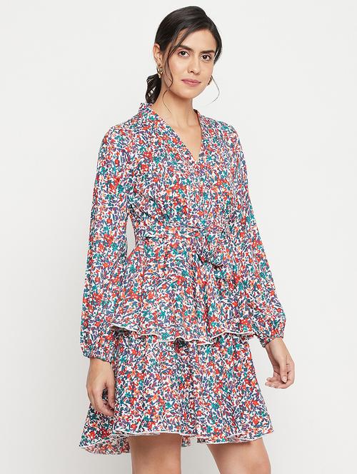 bishop sleeved printed layered dress - 18441866 - Very Small Image - 1