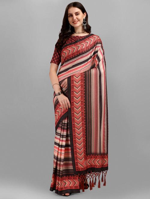 women's stripes multi colored saree - 18441916 - Very Small Image - 1