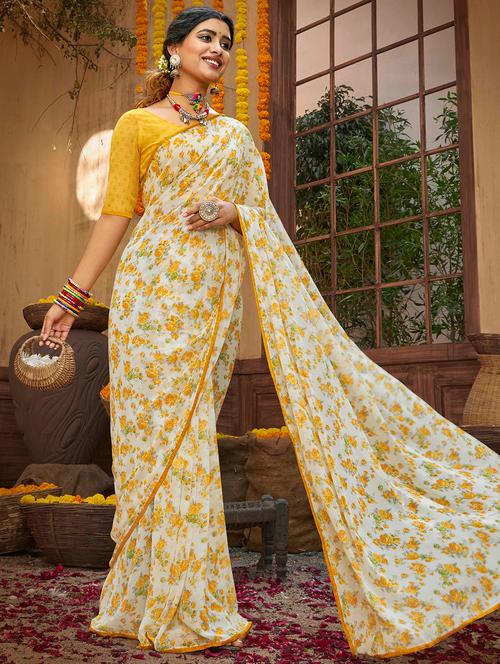 floral printed saree with blouse - 18441985 - Very Small Image - 1
