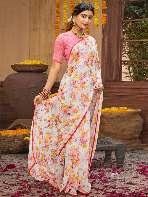 floral printed saree with blouse - 18441987 - Very Small Image - 1
