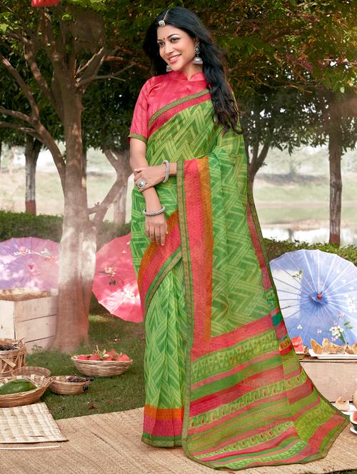 lace bordered printed saree with blouse - 18442062 - Very Small Image - 1