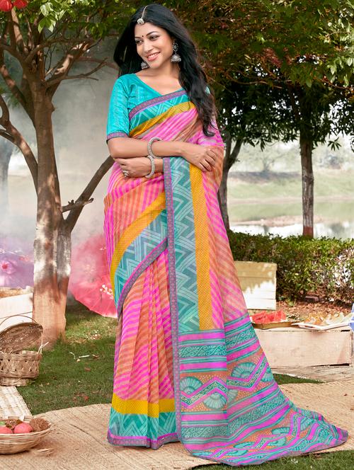 lace bordered printed saree - 18442063 - Very Small Image - 1