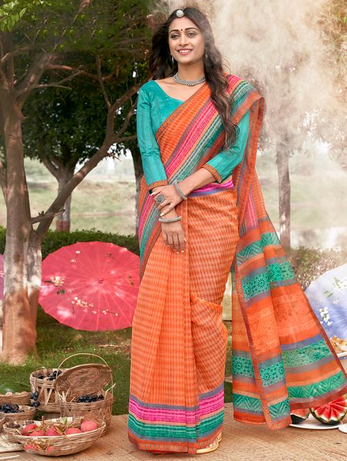 lace bordered printed saree - 18442067 - Very Small Image - 1
