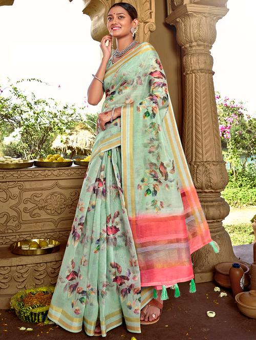golden zari work printed saree - 18442142 - Very Small Image - 1