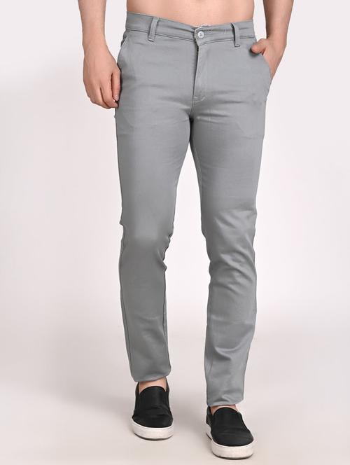 grey solid chinos casual trouser - 18442174 - Very Small Image - 1