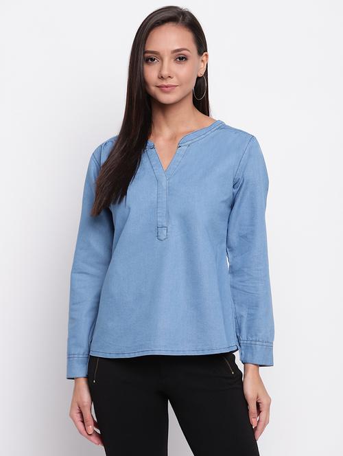 long sleeved denim regular top - 18442451 - Very Small Image - 1