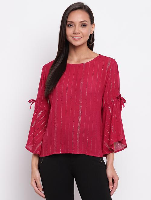 bell sleeved striped regular top - 18442461 - Very Small Image - 1