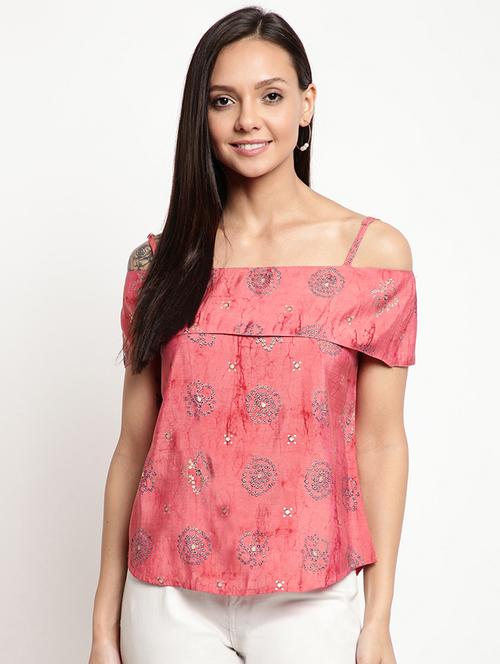 cold shoulder foil printed regular top - 18442483 - Very Small Image - 1