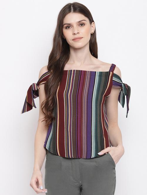 cold shoulder striped crop top - 18442509 - Very Small Image - 1