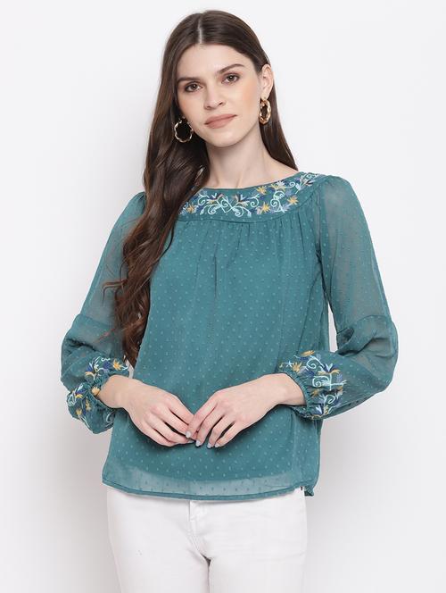 long sleeved embroidered regular top - 18442579 - Very Small Image - 1