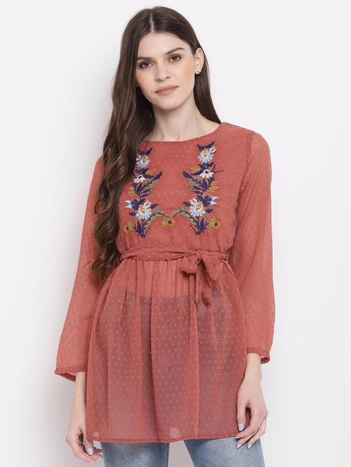 long sleeved embroidered regular top - 18442584 - Very Small Image - 1