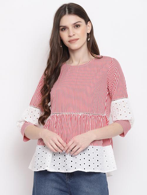 three quarter sleeved striped peplum top - 18442641 - Very Small Image - 1