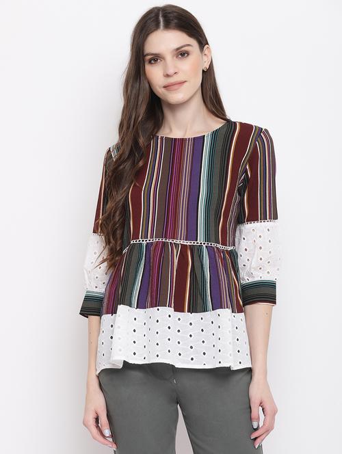 three quarter sleeved striped peplum top - 18442644 - Very Small Image - 1