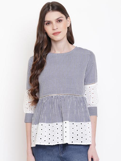 three quarter sleeved striped peplum top - 18442645 - Very Small Image - 1