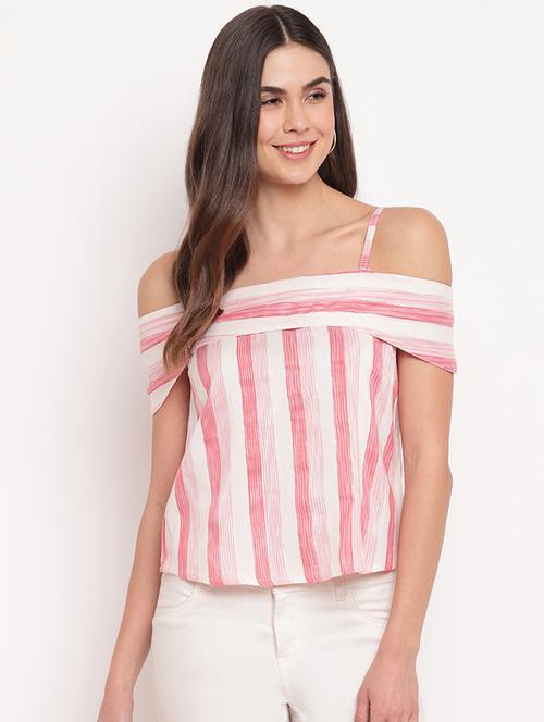 off shoulder striped regular top - 18442711 - Very Small Image - 1