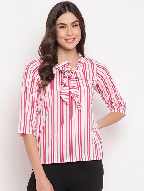 tie up neck striped top - 18442821 - Very Small Image - 1