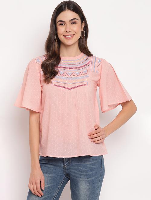 self design embroidered detail top - 18442862 - Very Small Image - 1
