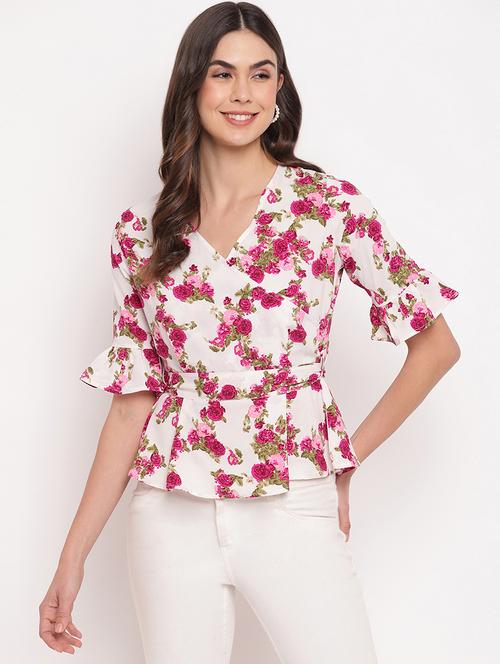 tie back floral peplum top - 18442868 - Very Small Image - 1