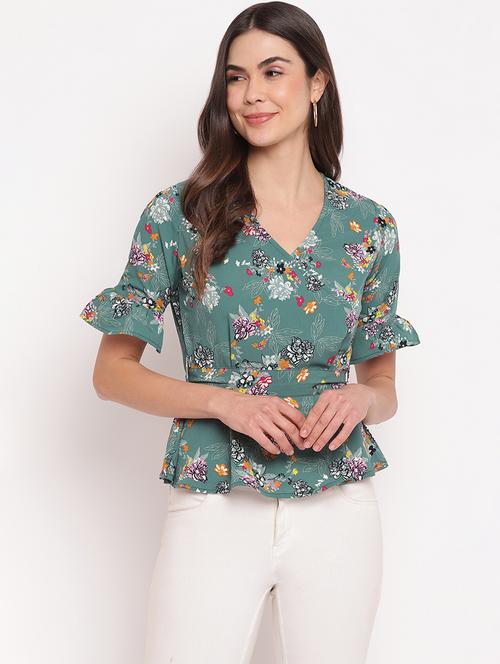 tie back floral peplum top - 18442870 - Very Small Image - 1