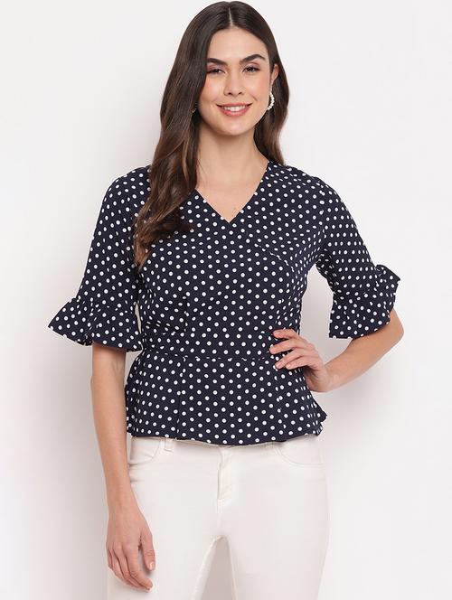 tie back polka dot peplum top - 18442872 - Very Small Image - 1