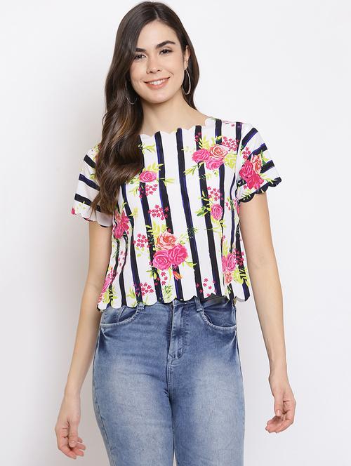 round neck printed crop top - 18442876 - Very Small Image - 1