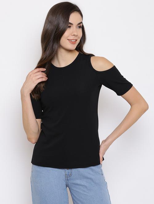 cold shoulder solid top - 18442897 - Very Small Image - 1
