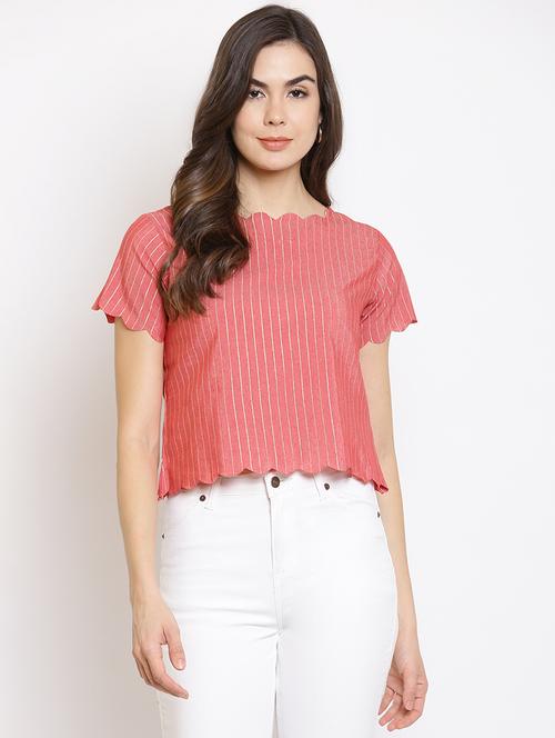scallop hem striped crop top - 18442907 - Very Small Image - 1