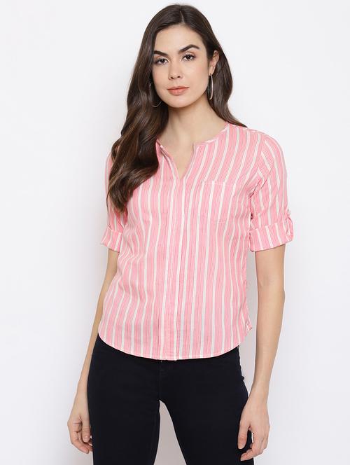 notch neck striped top - 18442938 - Very Small Image - 1