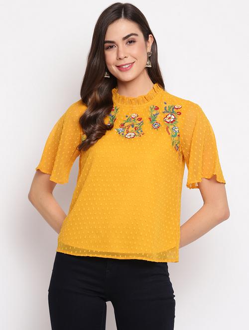 embroidered detail self design top - 18442950 - Very Small Image - 1