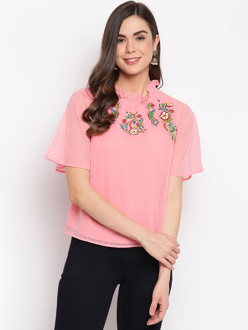 embroidered detail self design top - 18442952 - Very Small Image - 1