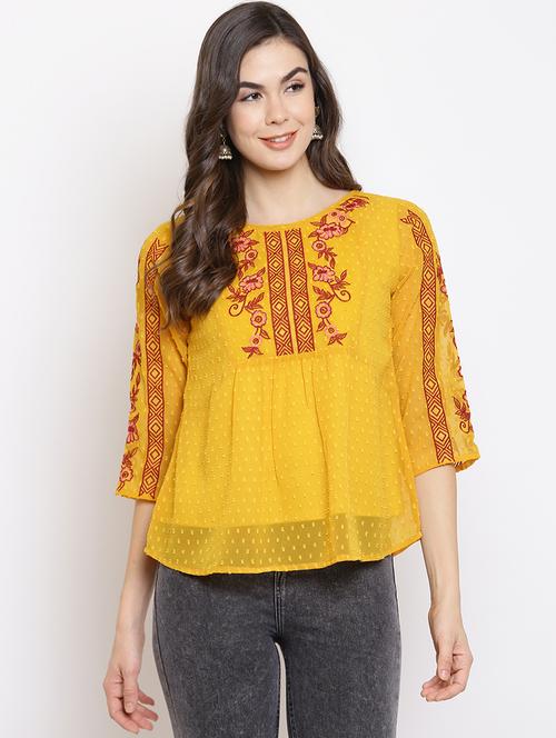 a-line dobby embroidered top - 18442957 - Very Small Image - 1