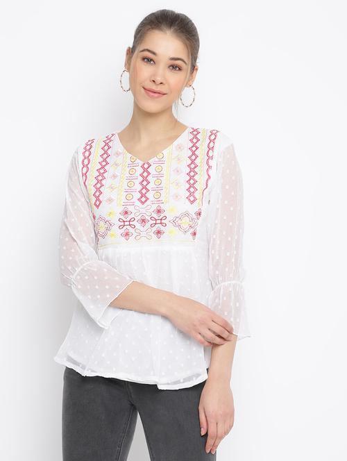 v-neck embroidered top - 18443185 - Very Small Image - 1