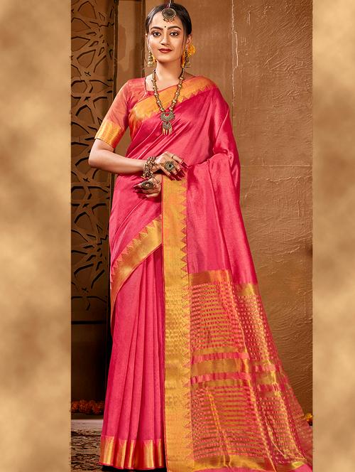 zari work woven saree with blouse - 18443368 - Very Small Image - 1