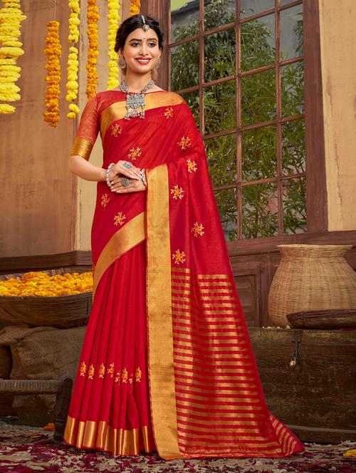 zari work woven saree with blouse - 18443374 - Very Small Image - 1