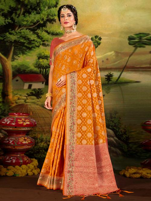 zari work woven saree with blouse - 18443381 - Very Small Image - 1