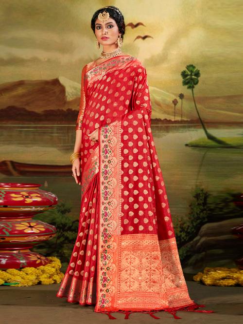 zari work woven saree with blouse - 18443383 - Very Small Image - 1