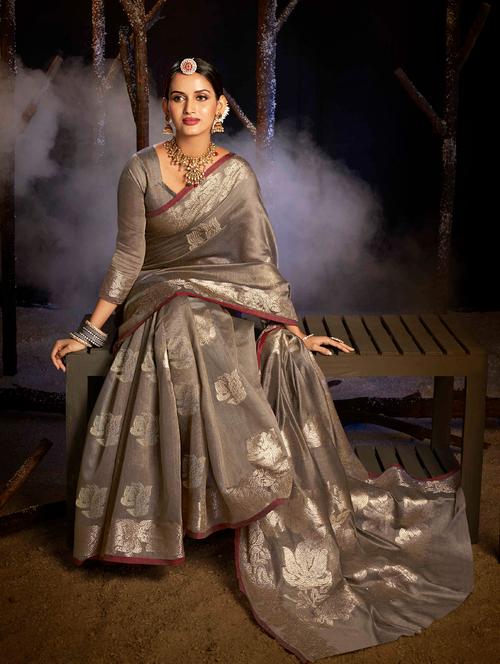 zari work woven saree with blouse - 18443388 - Very Small Image - 1