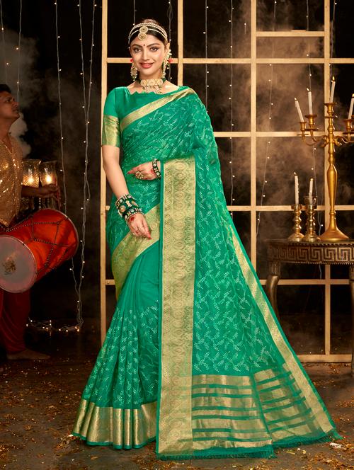 zari work embroidered saree with blouse - 18443398 - Very Small Image - 1