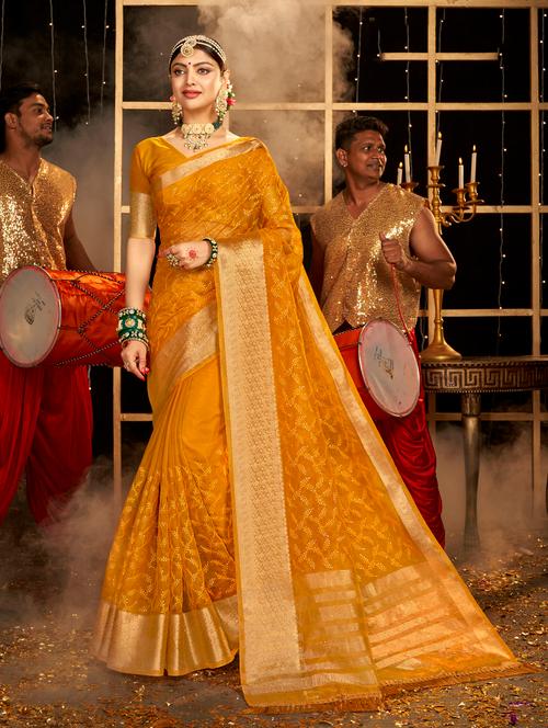 zari work embroidered saree with blouse - 18443402 - Very Small Image - 1